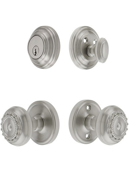 Grandeur Georgetown Entry Door Set, Keyed Alike with Parthenon Knobs in Satin Nickel.